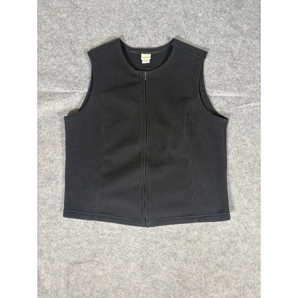 LL Bean Womens Black Fleece Vest‎ Full Zip Size 1X Layering Outerwear